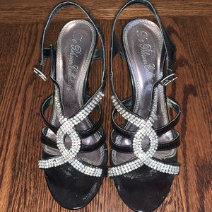 Black Rhinestone Strappy Heels